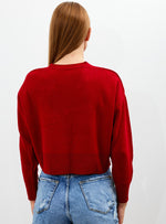 Vav Knitted Winter Buttoned Crop Top Red