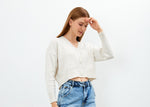 Vav Knitted Winter Buttoned Crop Top Beige