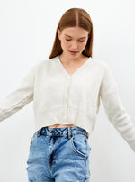 Vav Knitted Winter Buttoned Crop Top Beige