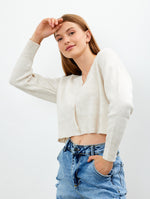 Vav Knitted Winter Buttoned Crop Top Beige