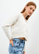 Vav Knitted Winter Buttoned Crop Top Beige