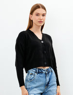 Vav Knitted Winter Buttoned Crop Top Black