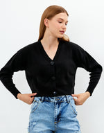 Vav Knitted Winter Buttoned Crop Top Black