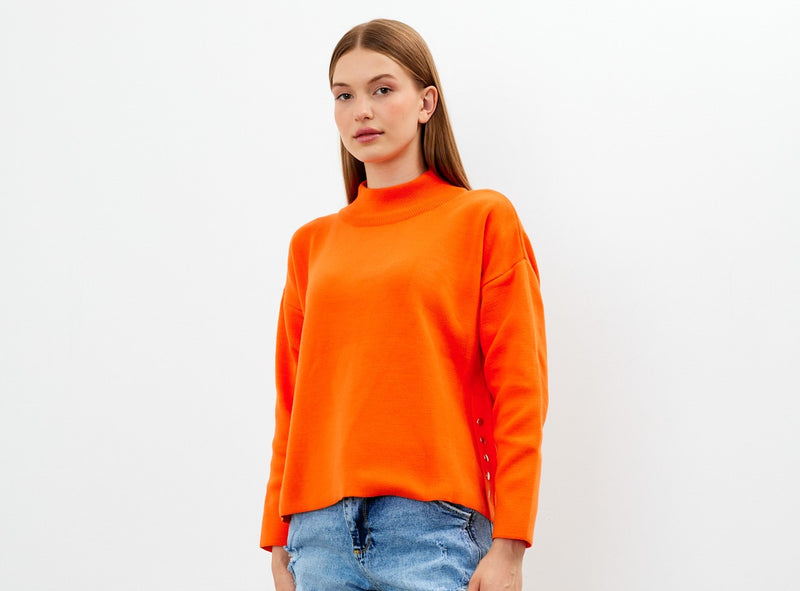 Vav Side Snap Button Sweater Orange