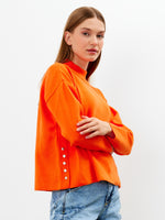 Vav Side Snap Button Sweater Orange