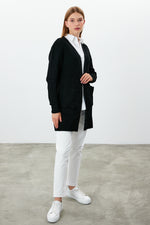 Vav Striped Knitted Cardigan Black