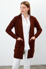 Vav Striped Knitted Cardigan Brick Color