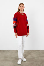 Vav X Chain Detailed Knitted Winter Sweater Red