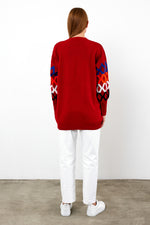 Vav X Chain Detailed Knitted Winter Sweater Red