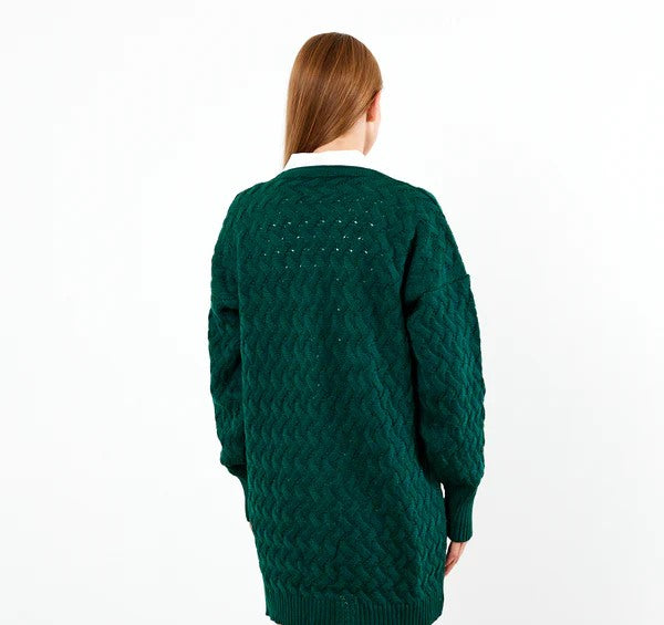 Vav Braided Midsize Knitted Winter Cardigan Emerald