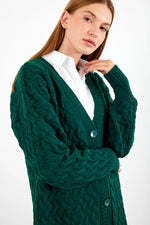 Vav Braided Midsize Knitted Winter Cardigan Emerald