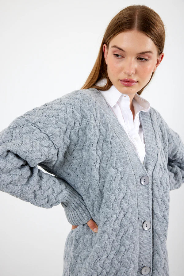 Vav Braided Midsize Knitted Winter Cardigan Gray