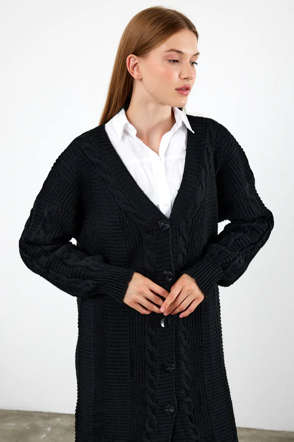 Vav Buttoned Down Twisted Cardigan Black