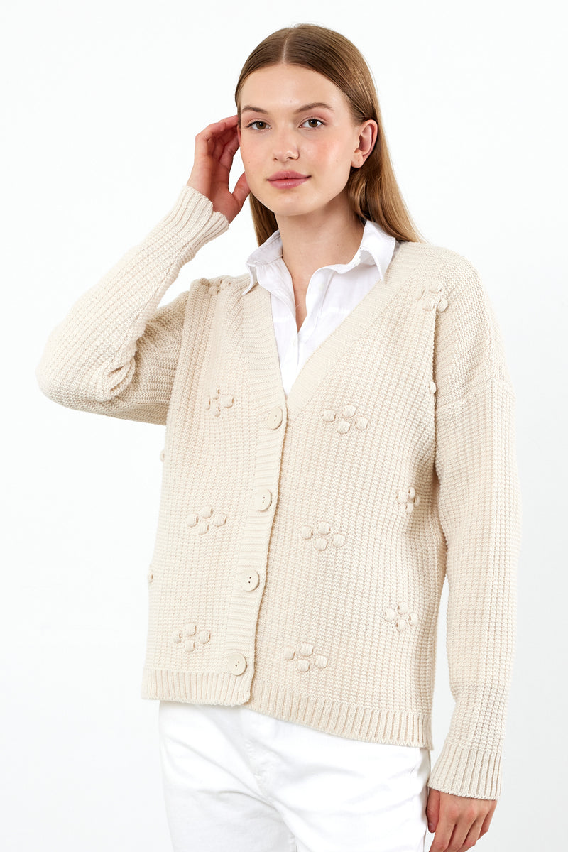 Vav Dots Knitted Winter Cardigan Stone