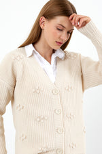 Vav Dots Knitted Winter Cardigan Stone