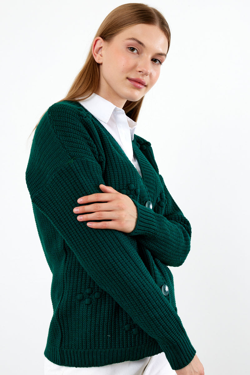 Vav Dots Knitted Winter Cardigan Green