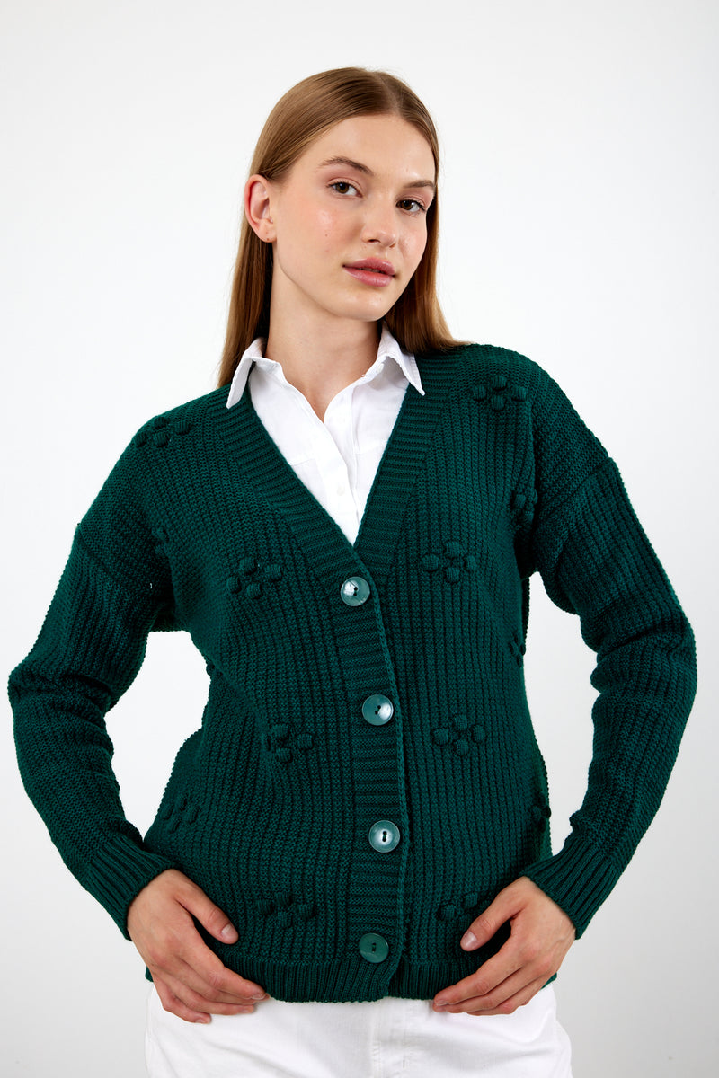 Vav Dots Knitted Winter Cardigan Green