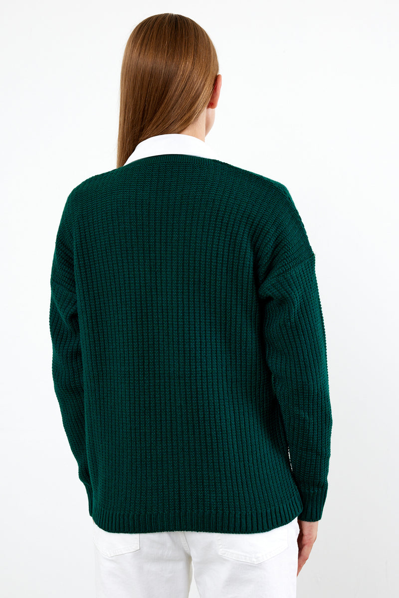 Vav Dots Knitted Winter Cardigan Green