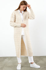 Vav Braided Long Knitted Winter Cardigan Stone