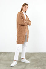 Vav Cherry Embossed Knitted Winter Cardigan Camel