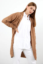 Vav Cherry Embossed Knitted Winter Cardigan Camel