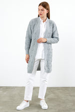 Vav Cherry Embossed Knitted Winter Cardigan Gray