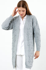 Vav Cherry Embossed Knitted Winter Cardigan Gray