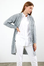 Vav Cherry Embossed Knitted Winter Cardigan Gray