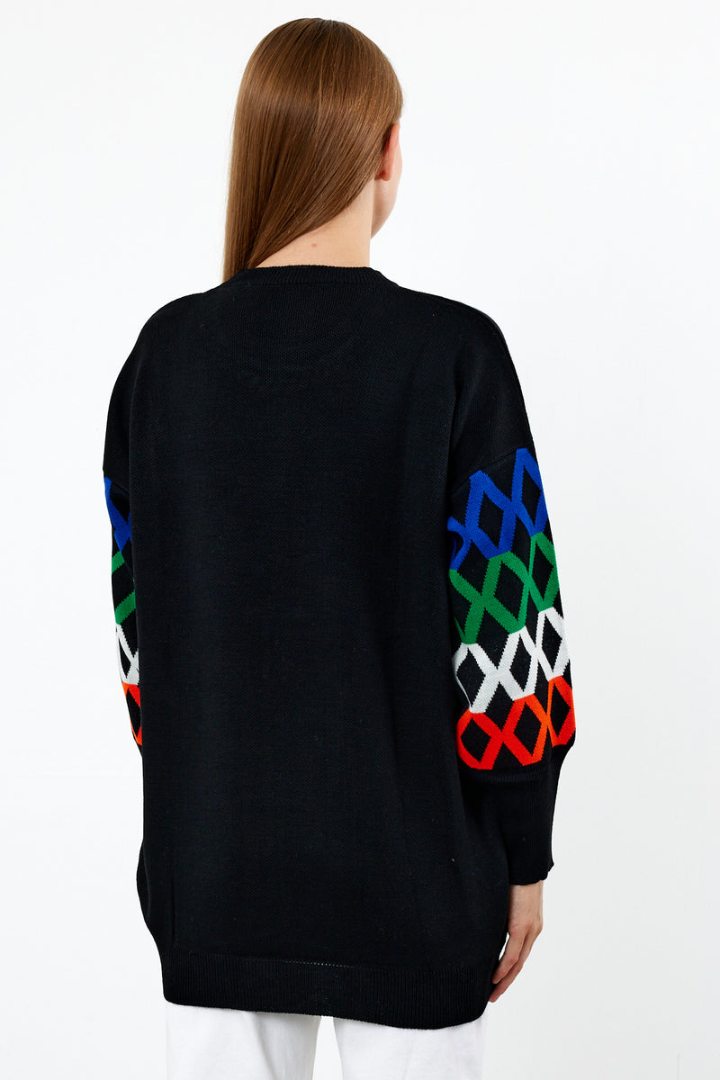 Vav X Chain Detailed Knitted Winter Sweater Black