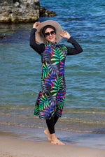 S&X 2370 Long Floral Tunic Swimwear Set Green