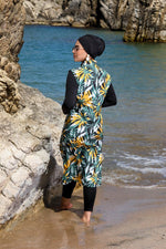 S&X 2370 Long Floral Tunic Swimwear Set Yellow