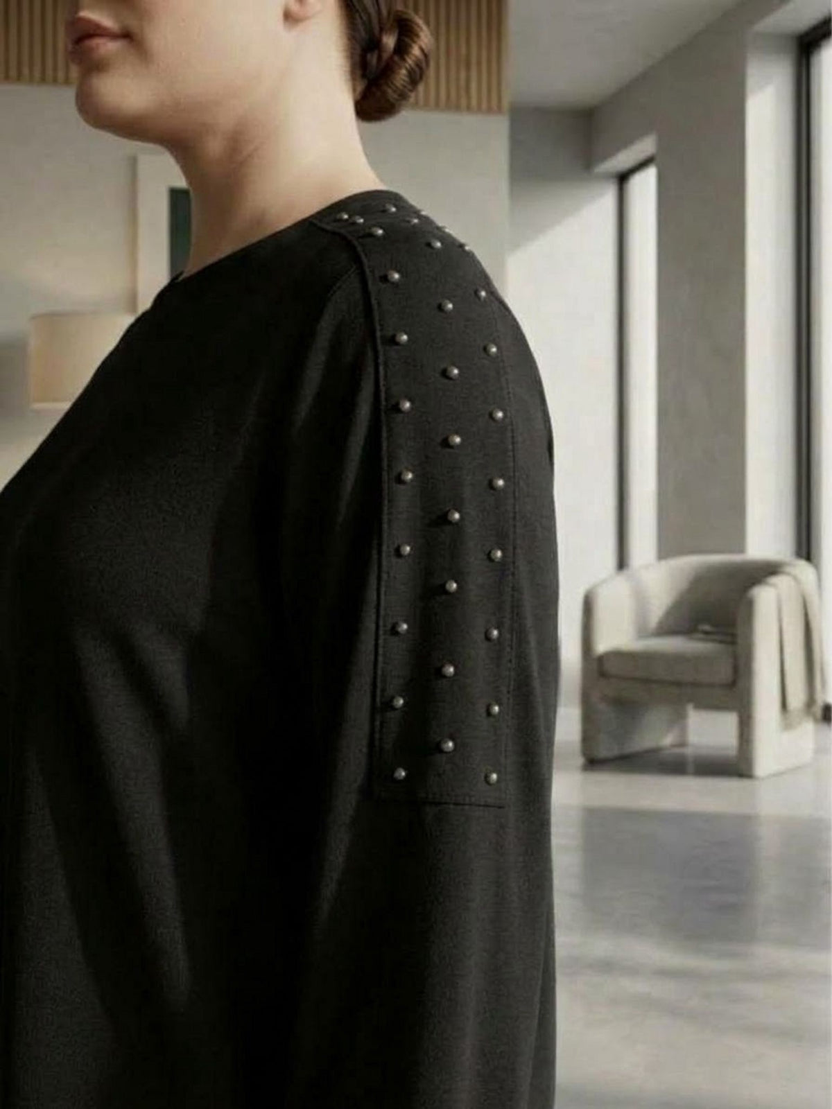 SR Pearl Embellished Plus Tunic Black