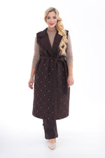 DL Quilted Rhinestone Vest Brown