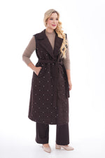 DL Quilted Rhinestone Vest Brown