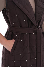 DL Quilted Rhinestone Vest Brown