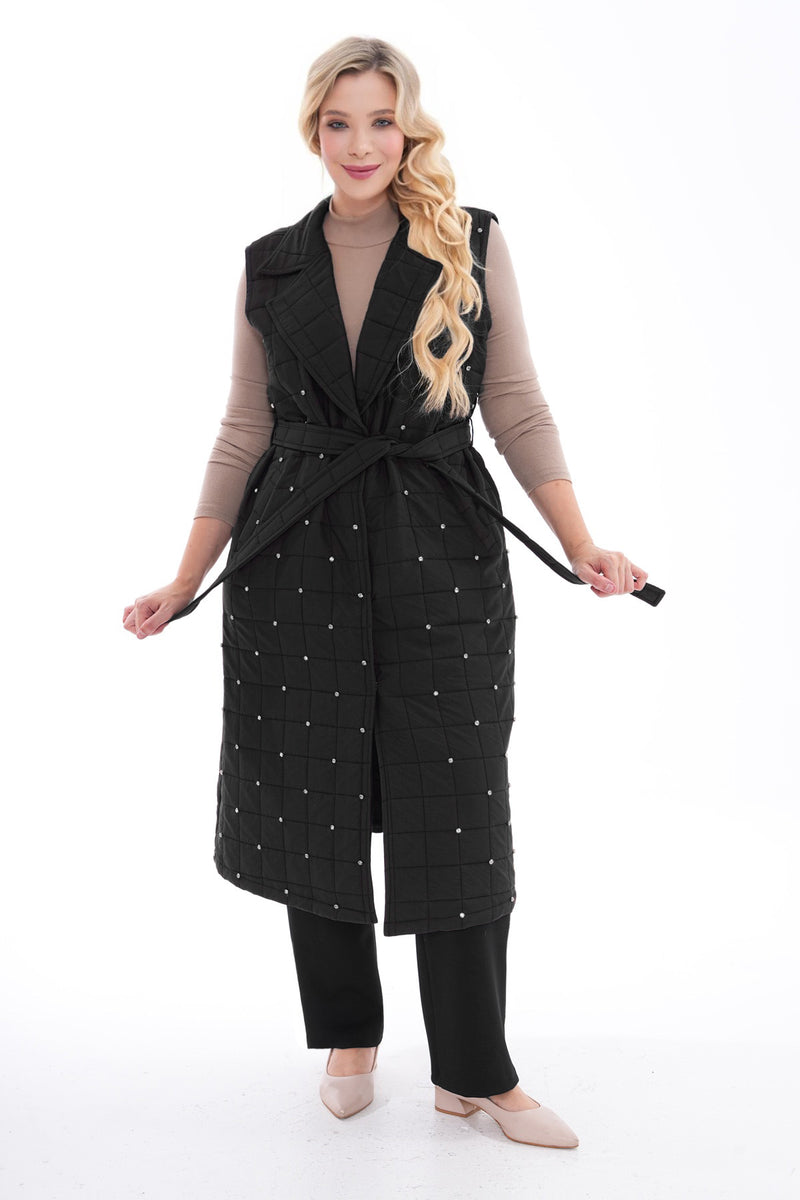 DL Quilted Rhinestone Vest Black