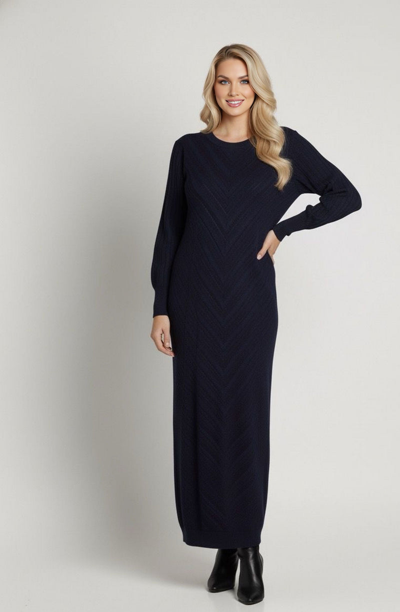 ZYF Aygen Knitted Winter Dress Navy Blue
