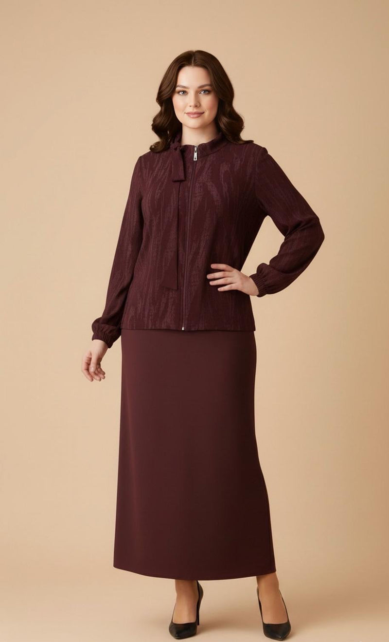 F&G Ela 2 Pc Dress Set Burgundy