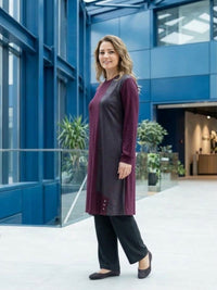 SR Leather Dtld Plus Size Tunic Burgundy