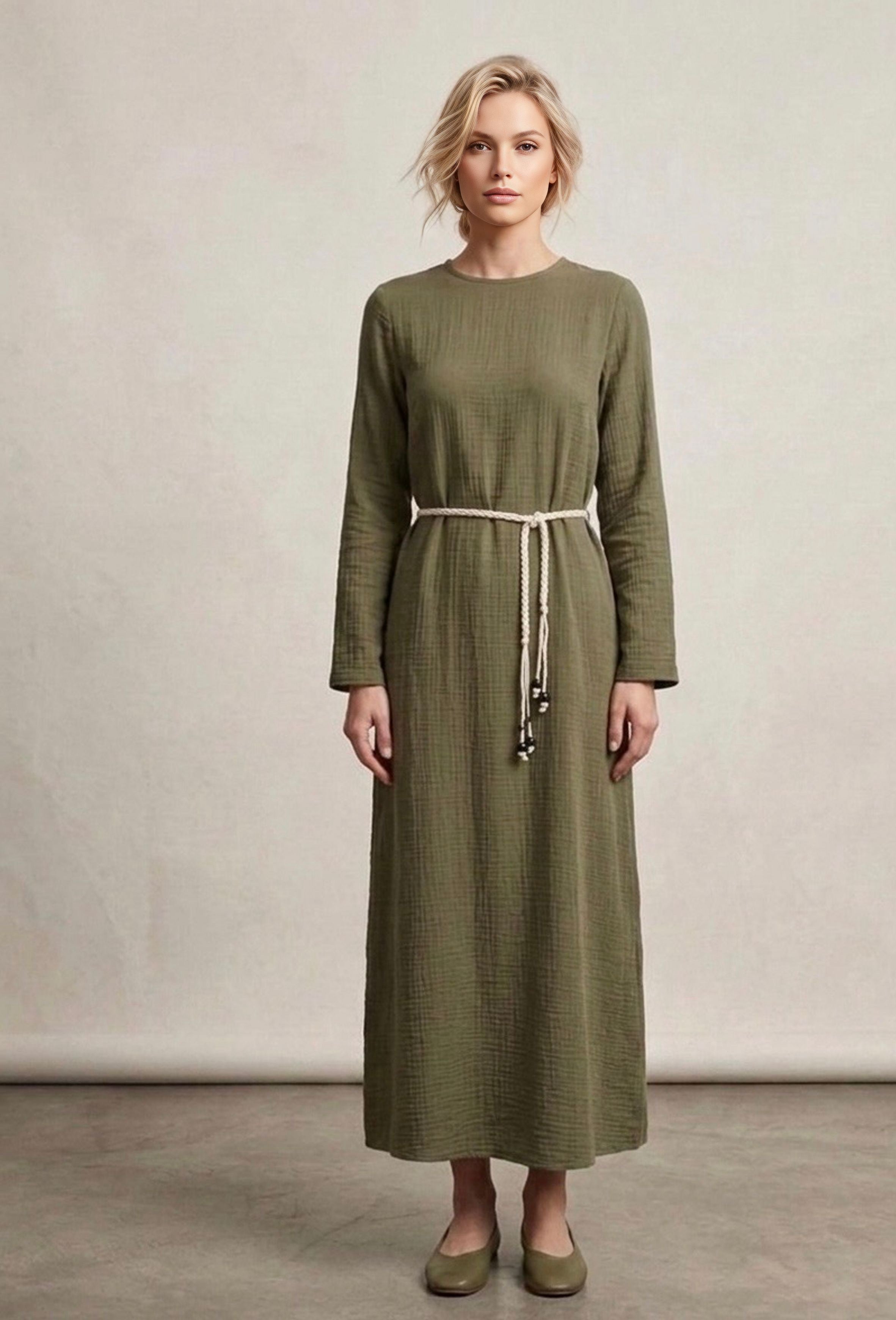 All Muslin Fabric Dress Khaki – Moda Natty