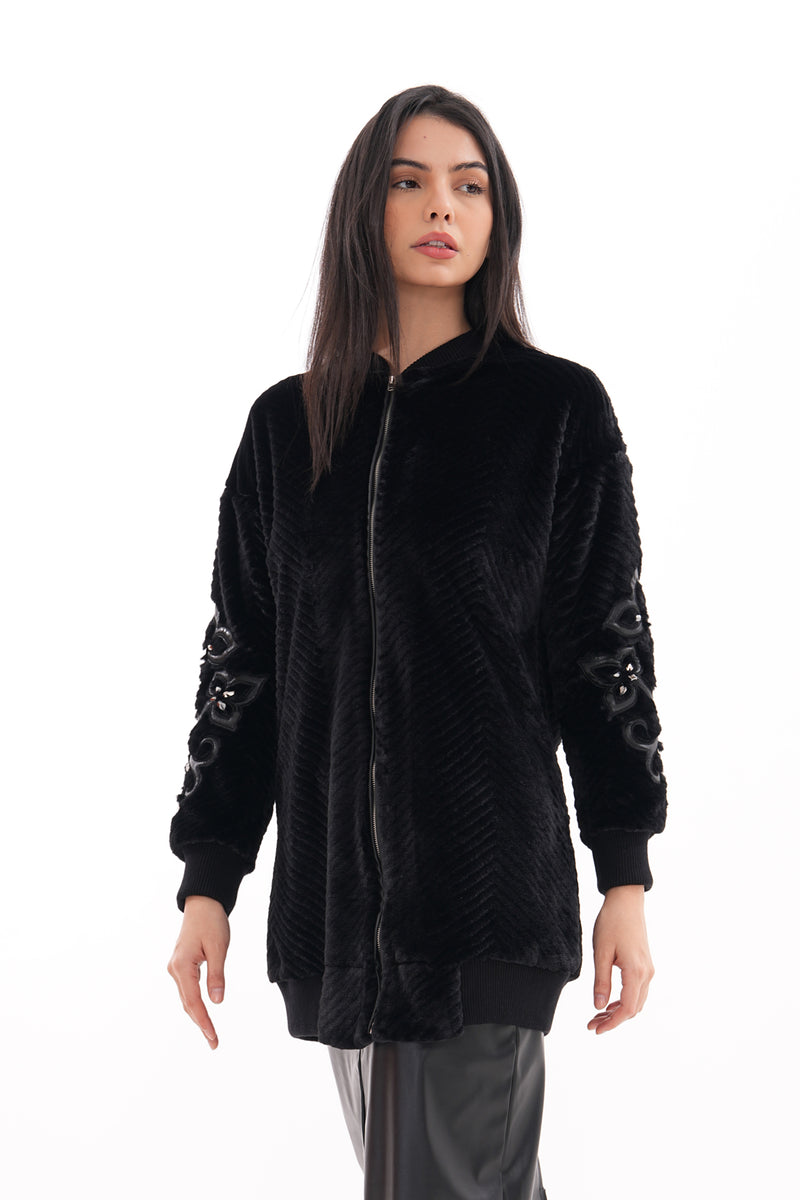TG Arm Detailed Velvet Jacket Black