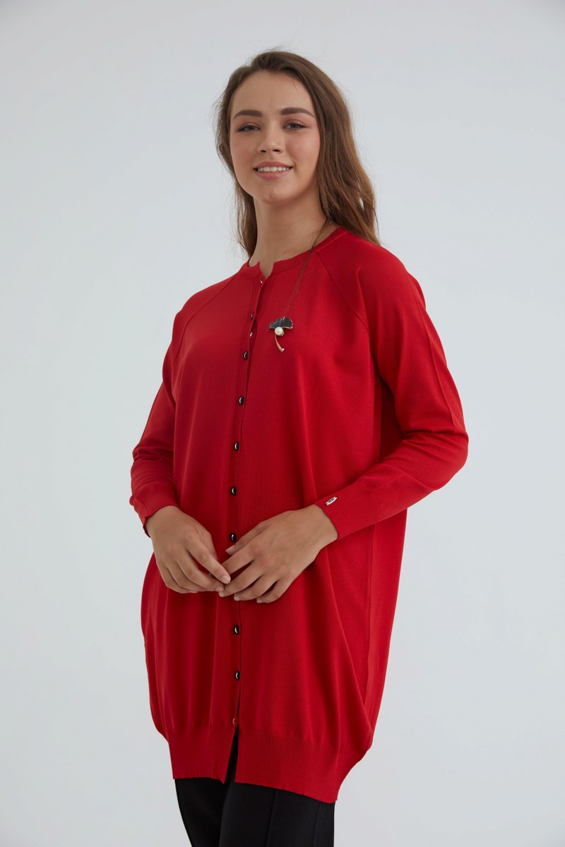 NLW Ballon Arm Midi Cardigan Red
