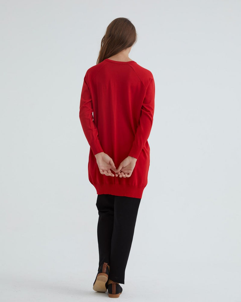 NLW Ballon Arm Midi Cardigan Red