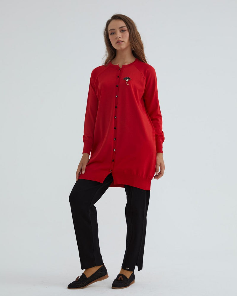 NLW Ballon Arm Midi Cardigan Red