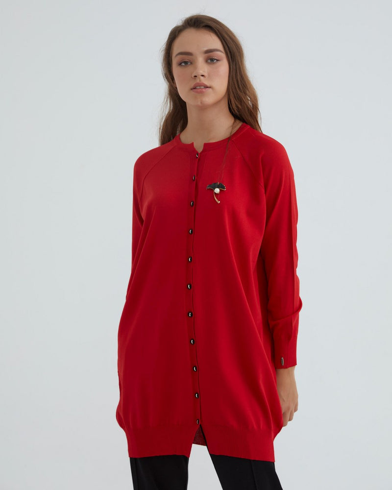 NLW Ballon Arm Midi Cardigan Red