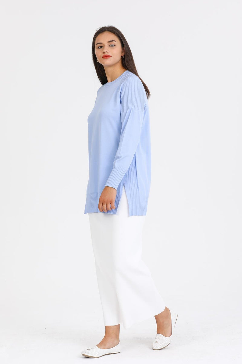 NLW Front Slit Dtld Tunic Baby Blue