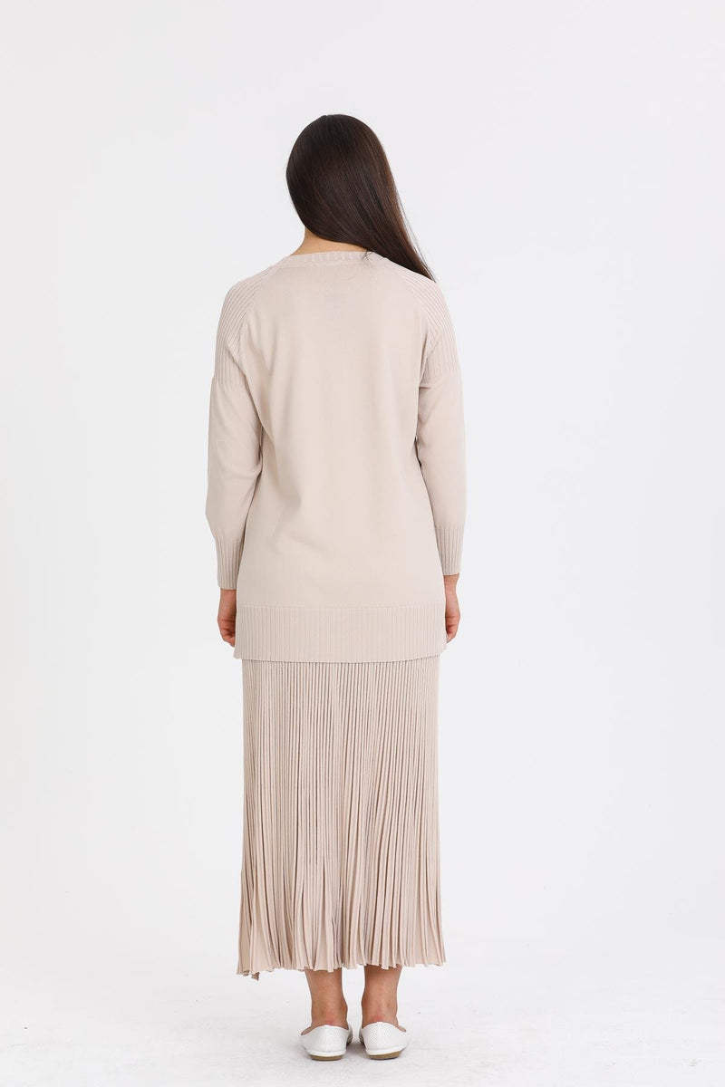 NLW Rip Knitted Pleated Skirt Beige