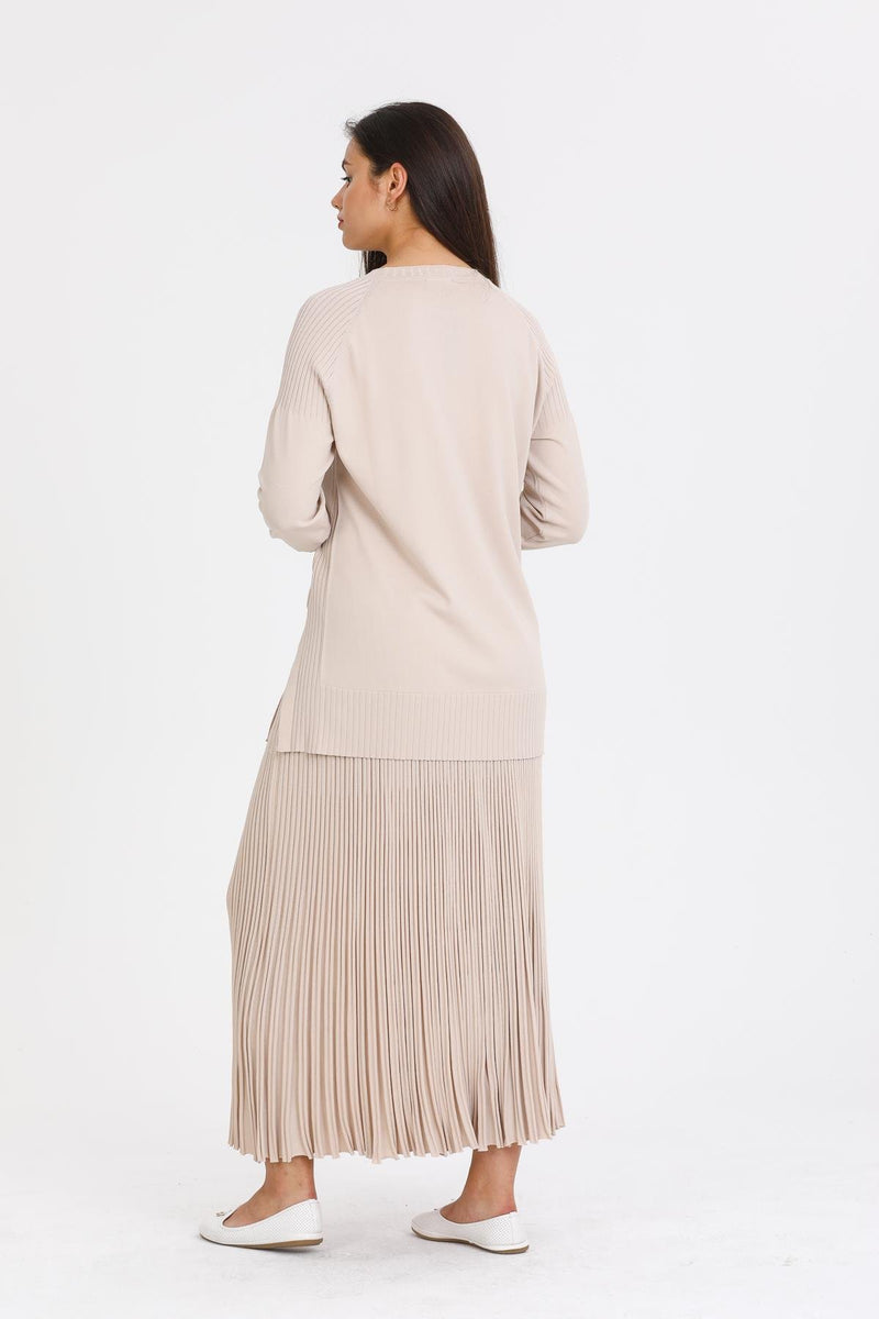 NLW Rip Knitted Pleated Skirt Beige