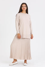 NLW Rip Knitted Pleated Skirt Beige