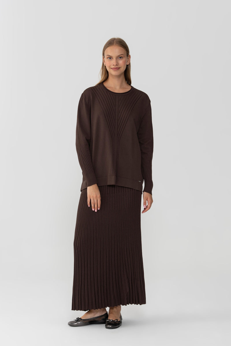 NLW Rip Knitted Pleated Skirt Brown